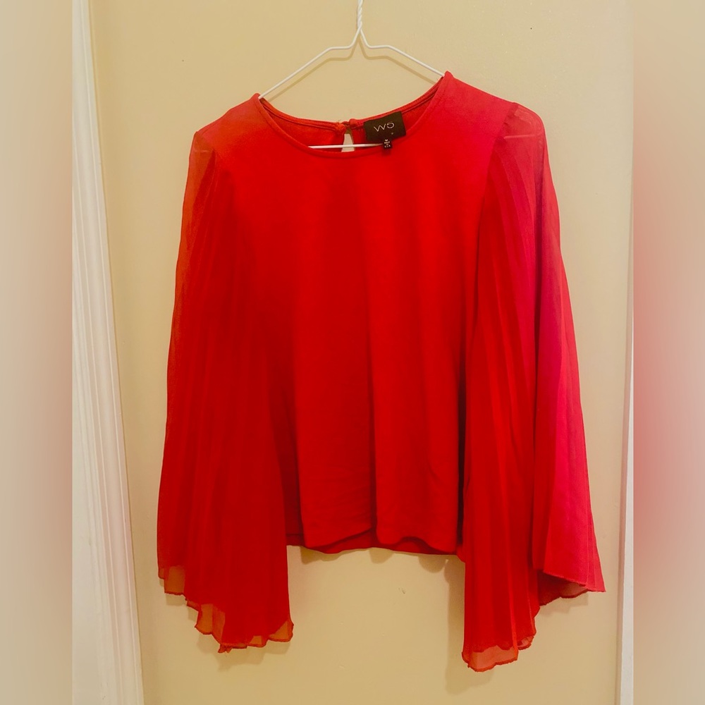 Red Blouse with pleated bell sleeves